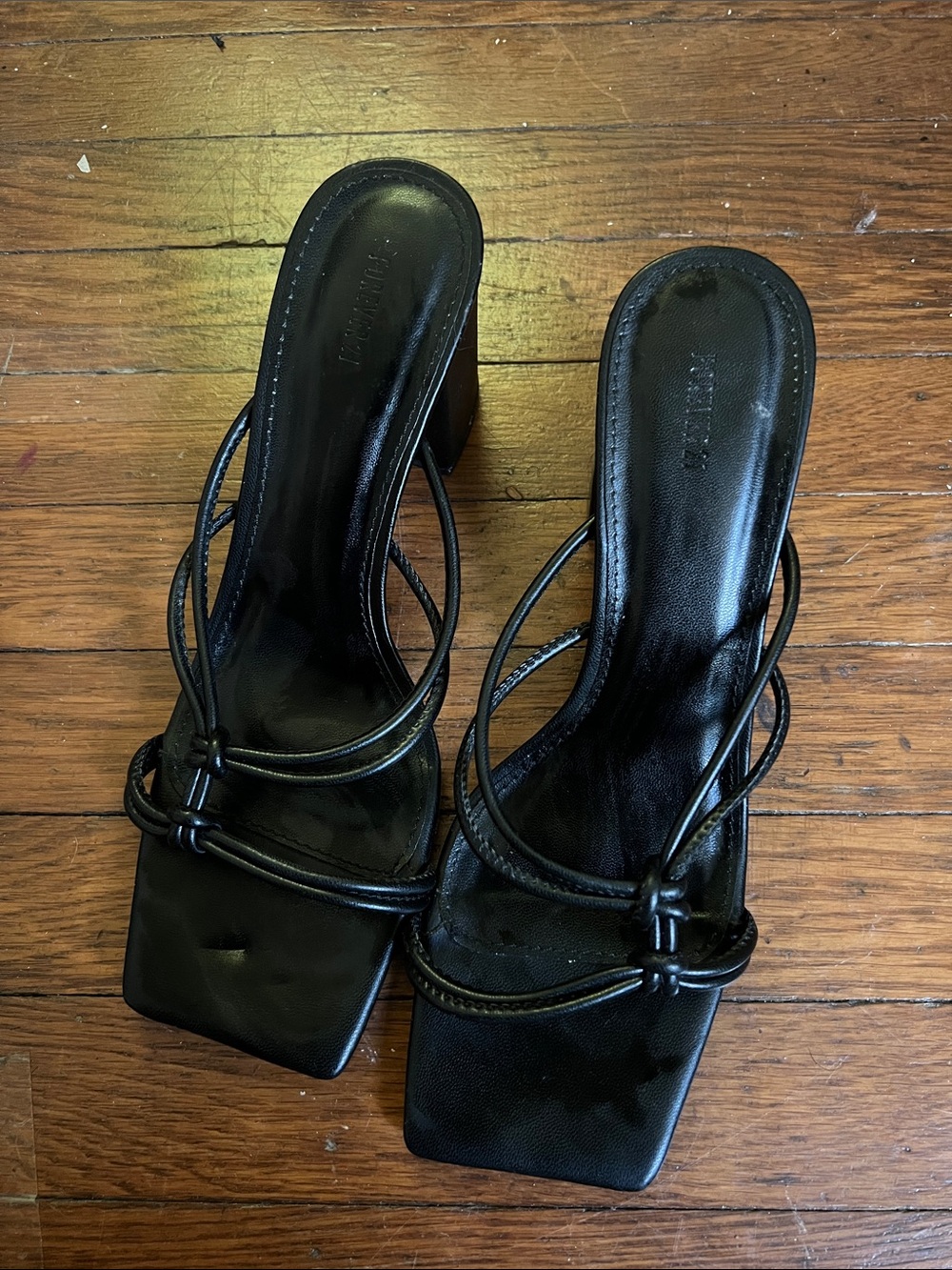 Forever 21 Black Strappy Square-Toe Block Heel Sandals